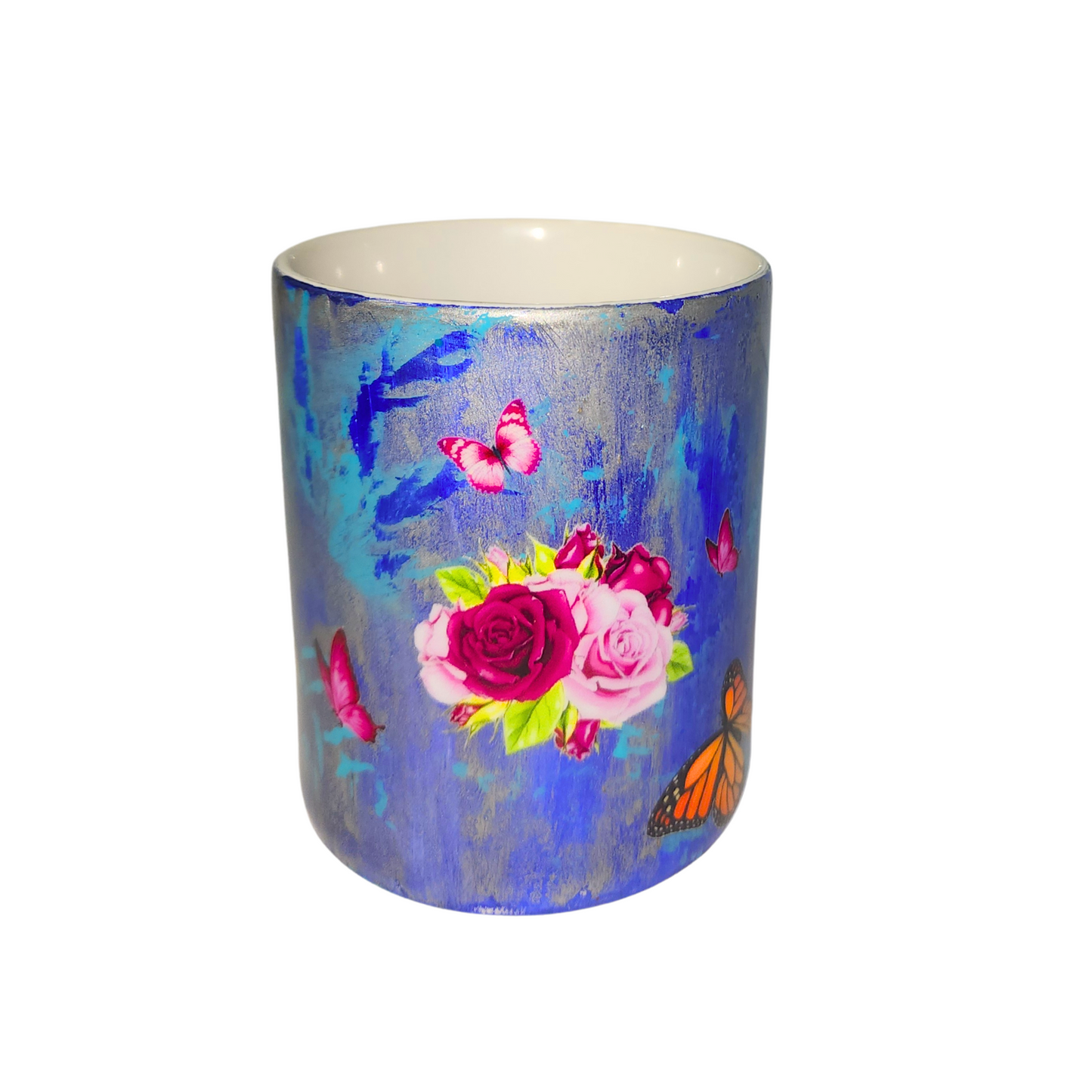 Taza Azul Craquelada de Rosas