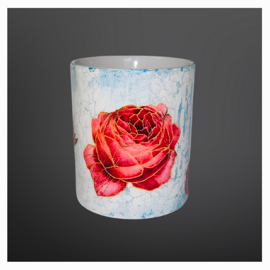 Taza Azul de Flores Rojas