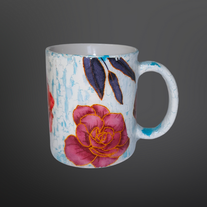 Taza Azul de Flores Rojas