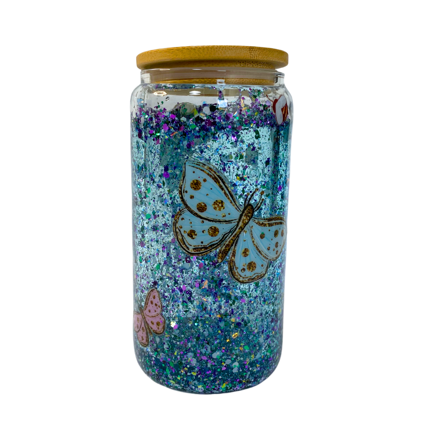 Vaso de Vidrio Doble Pared de Mariposas