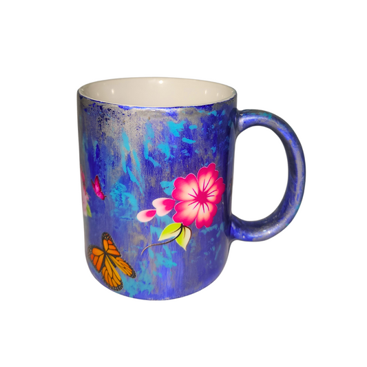 Taza Azul Craquelada de Rosas